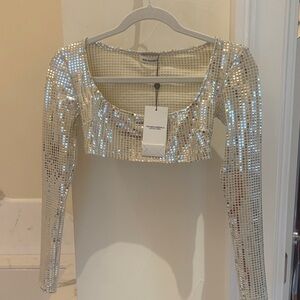 Elegant Silver Sequin Crop Top